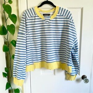NWOT Merokeety Blue White Stripe Sweatshirt, Women’s Size Large Cozy Coastal
